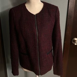 GUC Loft Boucle Jacket Dark Pink and Navy Size 8 Cute Zipper Detail on Sleeve